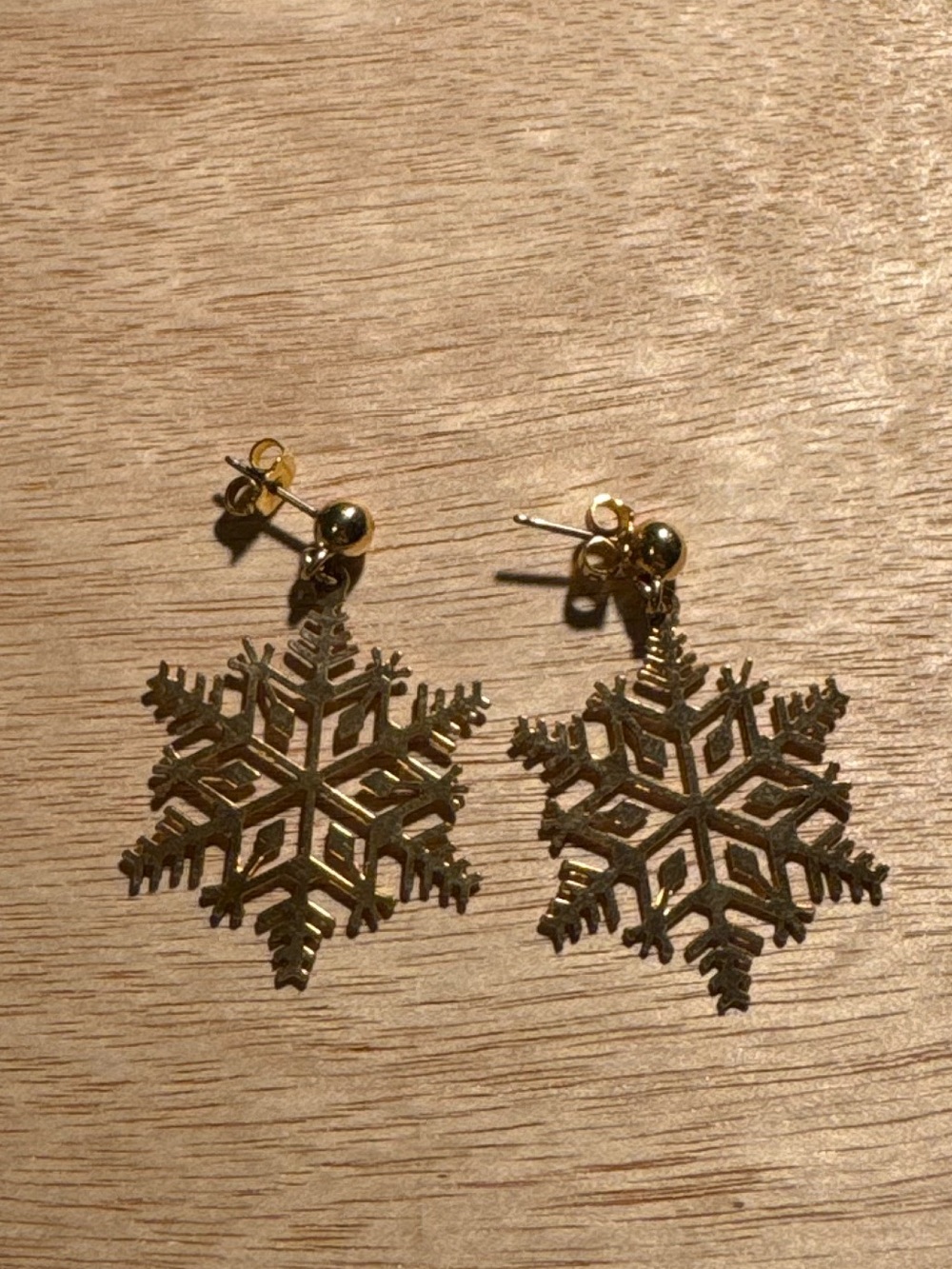Gold Snowflake Drop Earrings - Women's Festive Jewelry